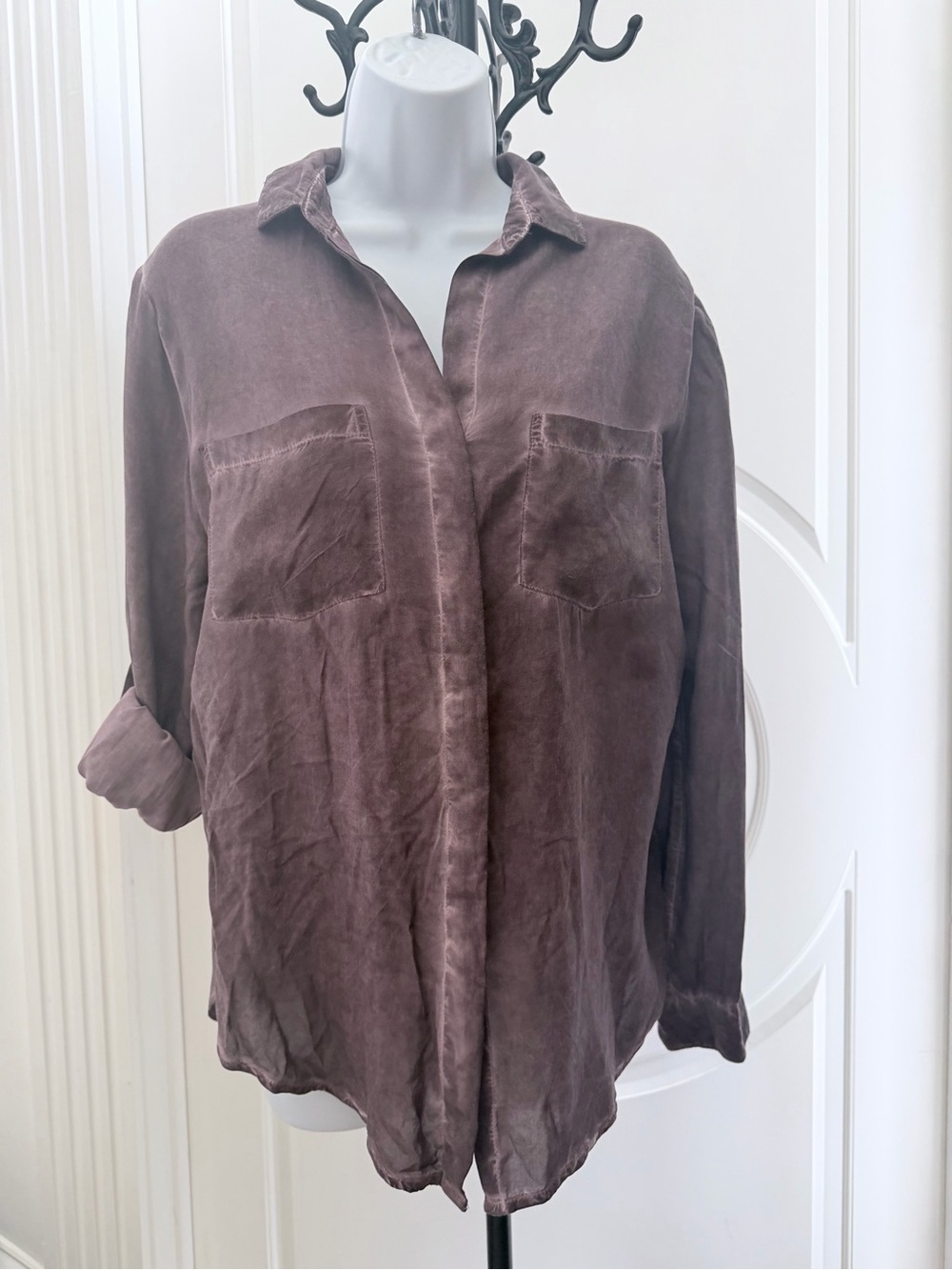 beachlunchlounge Washed Brown Casual Button-Down Shirt